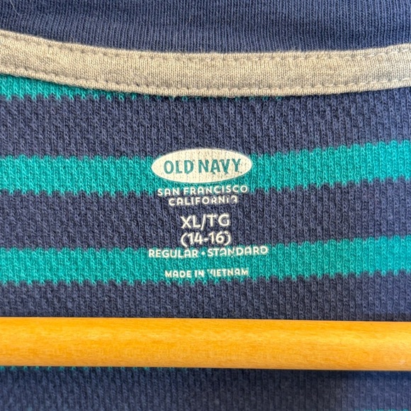 Old Navy Kids Long Sleeve Striped Tee - Blue and Green - Picture 3 of 4